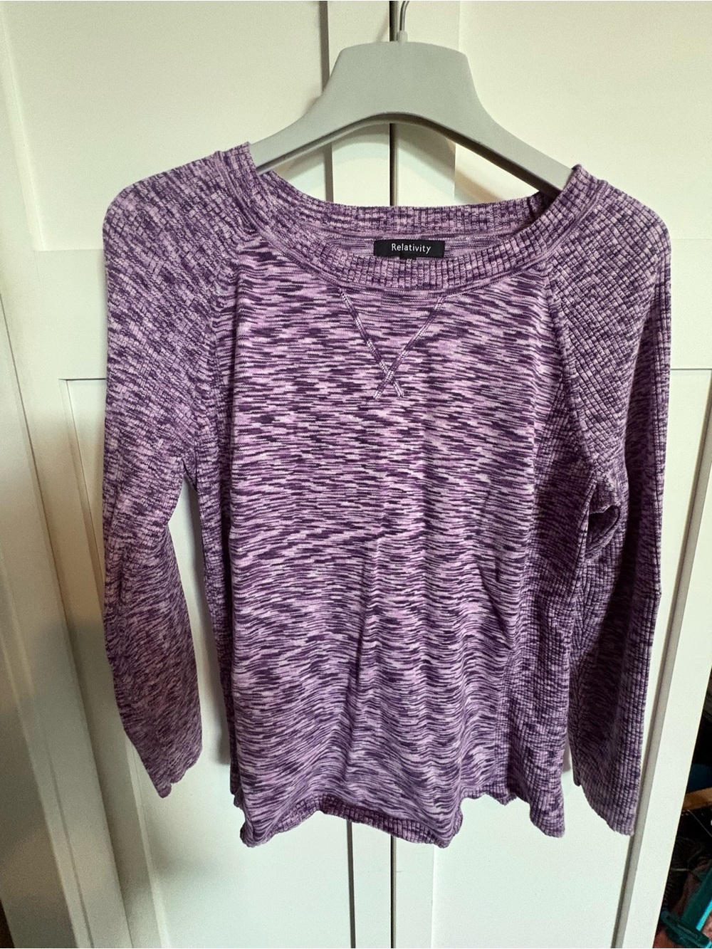 Relativity Heathered Purple Long-Sleeve Crew Top